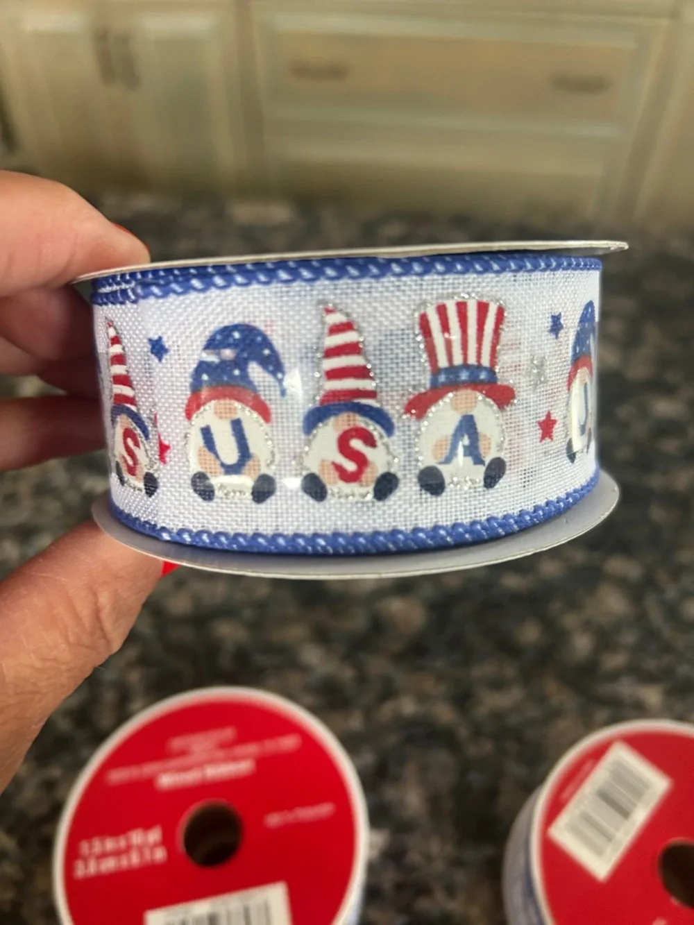 CELEBRATE IT WIRED RIBBON USA GNOMES 1.5